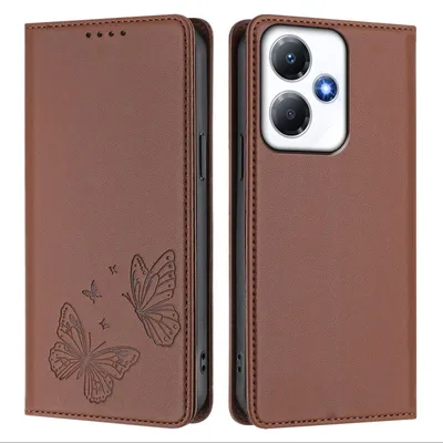 Produktbild von Lederhülle für Infinix Hot 30 Play/Hot 30 Play NFC, Schmetterling Prägung Leder Brieftasche Schutzhülle mit Ständer Braun