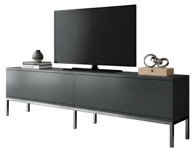 Zdjęcie produktu dla Szafka pod telewizor Regulus, podstawa pod telewizor do salonu, niski kredens do salonu, podstawa pod telewizor, 180x30h47 cm, antracyt i srebrny
