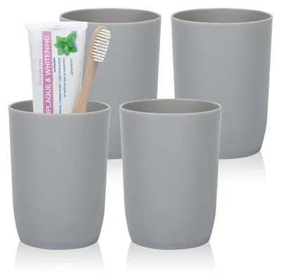 Image de Ensemble de 4 gobelets pour brosses à dents, capacité de 280 ml, empilables, en plastique, couleur grise