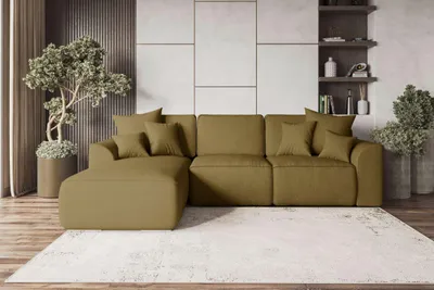 Produktbild von 99rooms Gusto Ecksofa Strukturstoff NEVE Khaki Links mit Schlaffunktion