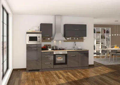 Produktbild von Held Möbel Küchenzeile mit Geräten Mailand 270 cm grau hochglanz zerlegt 568.1.6211