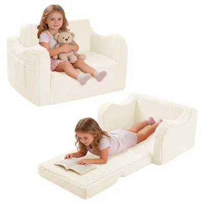 Immagine prodotto di Omgoods - Divano 2-in-1 per bambini - Mini divano pieghevole, trasformabile in poltrona (beige)