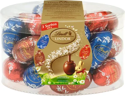 Produktbild von Lindor Mischung (9x Lindor-Vollmilch / 8x Feinherb / 8x Noisette), 450g