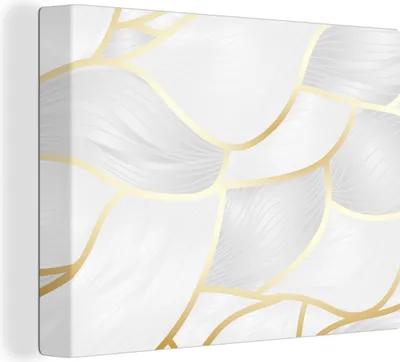 Produktbild von MuchoWow® - Leinwandbilder - Abstraktes Muster mit goldenen Linien, Wandbild, Wanddeko Bilder Wohnzimmer, 80x60cm