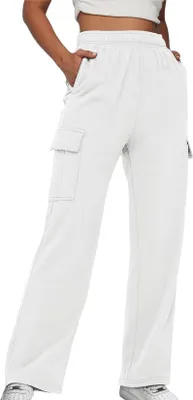 Produktbild von ASKSA Damen Jogginghose Cargohos Waist Freizeithose Weitem Bein Sporthose mit Taschen, Weiss, M