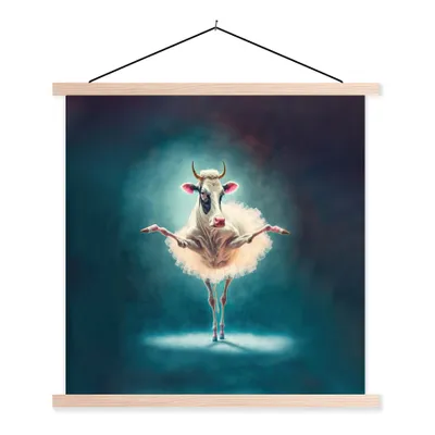 Produktbild von MuchoWow® Textilposter Kuh - Rock - Ballett - Tiere - Porträt - Kinder 60x60 cm mit holzfarbenen Rahmen - Wanddekoration