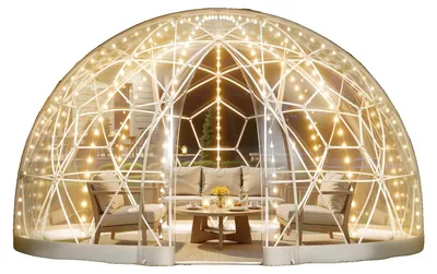 Image de VEVOR Dôme de jardin, grande tente à bulles transparente de 3,6 x 2,2 m pour 4-7 personnes, serre géodésique en forme de dôme avec fenêtre, tente igloo en PVC pour arrière-cour, terrasse, camping, fête, mariage