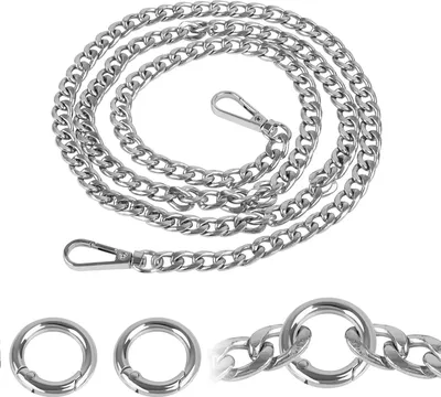 Produktbild von Taschenkette 120cm/47.2in Metall Kette Trageriemen Kette Handtaschenketten Trageriemen mit Karabinerring Taschen Ketten für Tasche Handtaschenkettenriemen Taschen Damen Handtasche (Silber)