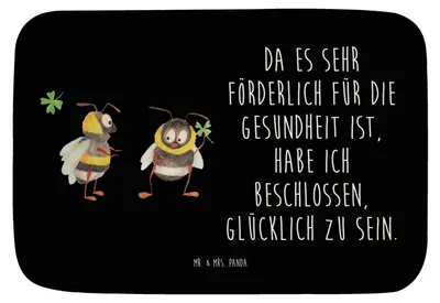 Produktbild von Mr. & Mrs. Panda Badezimmerteppich Hummeln Kleeblatt - Schwarz - Geschenk, Biene, Badematte, fußmatte bad, Spruch Positiv, Deko, glücklich sein, Lustige Sprüche, Hummel