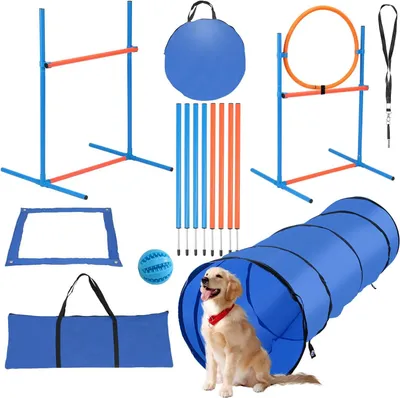 Produktbild von Agility Set Hunde 5 in 1 Agility-Übungs-Set Slalom-Hundetunnel-Sprungring-Pausenbox Hundesport Trainingsplatz