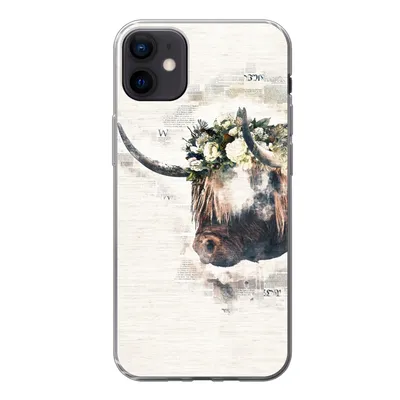 Produktbild von MuchoWow® Handyhülle Schutzhülle Hülle für iPhone 12 mini Schottischer Highlander - Rauch - Blumen Silikon Softcase Handy Hülle - Bild