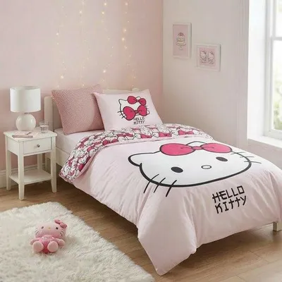 Produktbild von Unyqoos® Hello Kitty Bettwäsche – Bettbezug 140 x 200 cm mit Kissenbezug 65 x 65 cm, PolyBaumwolle für Kinder