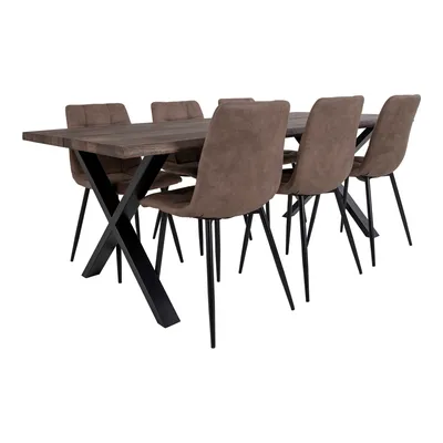 Image de Tony Salle à manger, 1 table à manger et 6 chaises, marron et chêne.