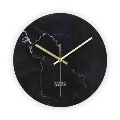 Image de SensaHome Horloge murale en verre 30 cm - Design minimaliste en marbre avec mouvement silencieux - Marble Thunder