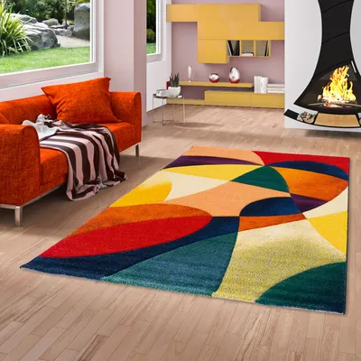 Produktbild von Designer Teppich Maui Modern Gelb Rot, Größe:80x150 cm