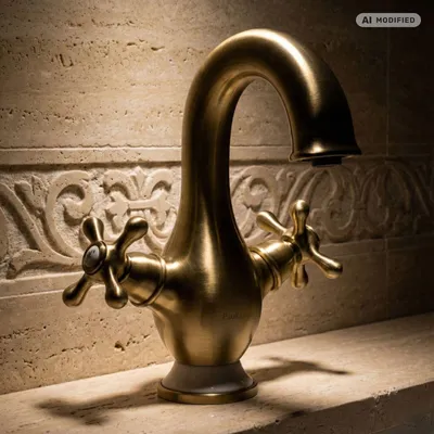 Produktbild von PaulGurkes Waschtischarmatur Messing Bronze Antik Zweigriffmischer Retro