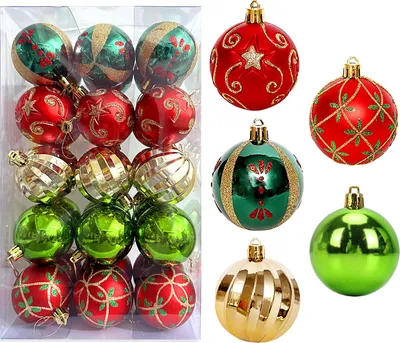 Produktbild von 30 Stück Weihnachtskugeln, Ornamente, 6,1 cm, kleine, bruchsichere Kunststoffkugeln, Weihnachtsbaum-Hängedekoration für Feiertagskranz, Party, Baumdekoration