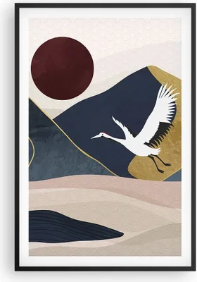 Produktbild von Gerahmtes Poster - Schwarzer Rahmen - Kraniche Berge Sonne - 61x91,5 cm - Wand Bild - Wanddeko - Wandbilder - Kunstposter - Wandposter - Bilderrahmen - Bilder - Kunstdruck - P2BPA61x91-4785