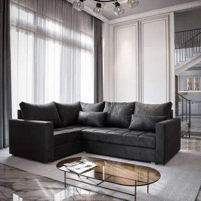 Produktbild von Masseno Ecksofa LIRENO L-S mit Schlaffunktion L-Form, Sofa mit Bettkasten, Wohnzimmersofa, Couch, Soffa, Bettsofa, Couchgarnitur- Schwarz, KRONOS 07