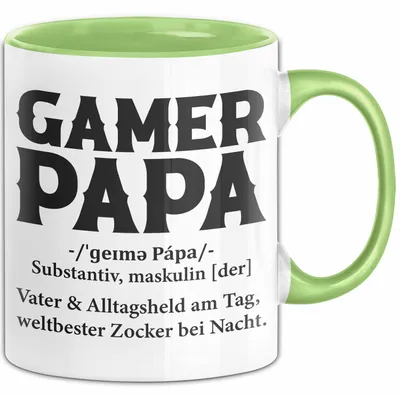 Produktbild von Spieler Papa Tasse Geschenk Lustige Geschenkidee Spruch Gamer Papa (Grün)