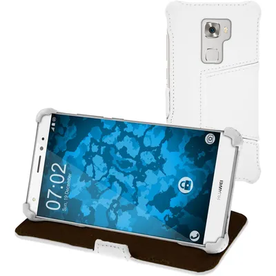 Produktbild von PhoneNatic Echt-Lederhülle kompatibel mit Huawei Mate S - Leder-Case weiß + Glasfolie