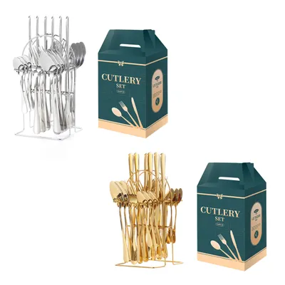 Produktbild von Besteck Set 6 Personen, 24 Stück Edelstahl Besteck-Sets Color Box, Farben:Gold