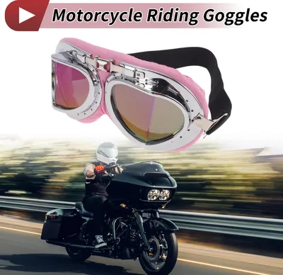 Produktbild von 1 Stk Motorradfahrbrille Klappbar PC PolyurethanSchwamm Fahrradsonnenbrille Bunte Linse Rosa Silberton Rahmen