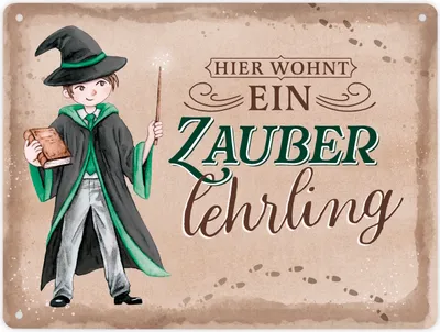 Produktbild von Zauberschüler Metallschild XL in 21x28 cm in grün mit Spruch Hier wohnt ein