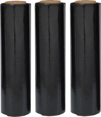 Image de 3 rouleaux - Film étirable en NOIR - 500mm x 250m 23my - film pour palettes, film d'emballage, film de déménagement pour un transport sûr - résistant à la déchirure, flexible, transparent, idéal pour le stockage, l'expédition, les déménagements