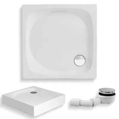 Produktbild von Duschwanne Quadratisch 80x80x16 Sanitäracryl Duschtasse Glatt | Ablaufgarnitur ⌀90 mm & Füßen im SET | Anti-Rutsch Duschbecken | BADLAND NEUER STIL
