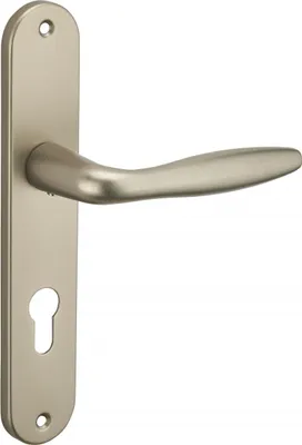 Image de Ensemble de poignées pour porte d'entrée Thalia, trou de cylindre, carré 7mm, entr'axes 195mm, nickelé satiné - THIRARD