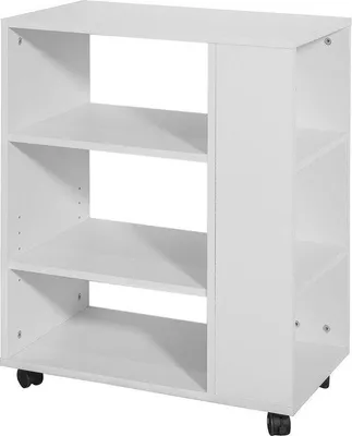 Zdjęcie produktu dla Biurko z krzesłem – stolik pod drukarkę – kółka – do pracy w domu – białe – MDF – 60 x 75 x 35 cm