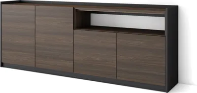 Produktbild von Sideboard, Highboard, 207x37x80cm, 4 Türen, Wohnzimmer, Küche, Dunkler Eiche und Schwarz