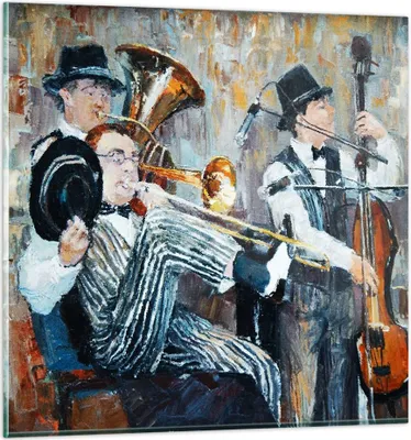 Produktbild von Bilder auf glas - Jazz Musik Musiker - 70x70cm - Glasbilder - Wandbilder - Kunstdruck - zum Aufhängen bereit - Wanddekoration aus Glas - Glas Bilder - Wandbild auf Glas - Einteilig - GAC70x70-3422