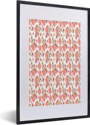 Produktbild von MuchoWow® MuchoWow® Gerahmtes Poster Blumen - Rosa - Muster - Aquarell 40x60 cm - Poster mit zchwarzem Bilderrahmen - Poster in Rahmen