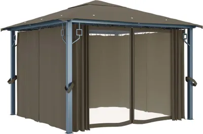 Image de vidaXL Pavillon avec rideau 300x300 cm Taupe Aluminium