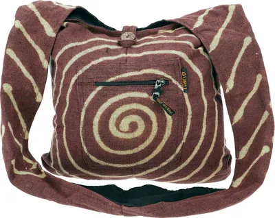 Produktbild von Sadhu Bag mit Batik Spirale,große Boho Schultertasche, Schulterbeutel - Braun, Uni - Erwachsene, Baumwolle, 35*40*10 cm, Alternative Umhängetasche, Handtasche aus Stoff