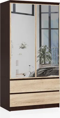 Produktbild von Akord Schrank 2-Türig 2 Schubladen 2 Spiegel Wenge/Sonoma Eiche 90X51X180 Cm