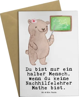 Produktbild von Mr. & Mrs. Panda babykarte Nachhilfelehrer Mathe Herz - Weiß - Geschenk, Lustig, osterkarten, weihnachtskarten, Mathematik, Witzig, Grußkarte, Nachhilfe, Beileidskarte