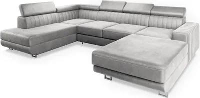 Produktbild von Masseno Ecksofa SIENA L-S mit Schlaffunktion U-Form, Sofa mit Bettkasten, Wohnzimmersofa, Couch, Soffa, Bettsofa, Couchgarnitur- Hellgrau, MONOLITH 84