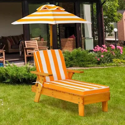 Image de Fauteuil de relaxation en bois pour enfants avec parasol réglable