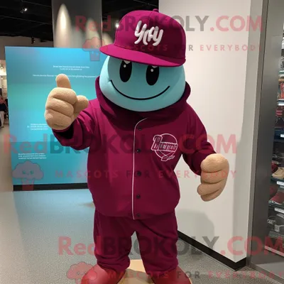 Obrázok produktu pre Postava maskota REDBROKOLY: fialové baseballové rukavice, oblečené do mikiny a čiapky
