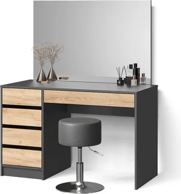Produktbild von Schminktisch Livinity Imola Anthrazit/Goldkraft Eiche 120 cm mit Hocker, Model 53099