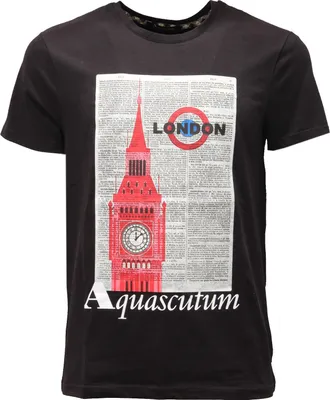 Zdjęcie produktu dla 2683AE AQUASCUTUM bawełniany t-shirt męski z czarnym nadrukiem