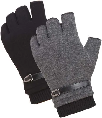 Produktbild von Herren-Halbfingerhandschuhe, warm, gestrickt, uni, 2 Paar (Größe L)