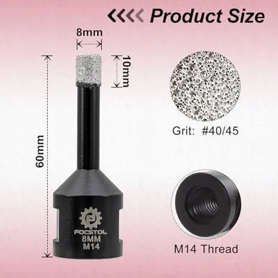 Zdjęcie produktu dla Wiertła diamentowe do płytek ceramiki marmuru 8 mm zestaw 5 sztuk