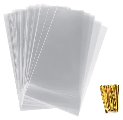 Produktbild von 100 Bodenbeutel, 180 x 300 mm 0PP Beutel Keksbeutel Kekstüten Gebäckbeutel Klarsichtbeutel Folienbeutel Zellophanbeutel Zellophantüten mit 100 Metallischen Bindebaender