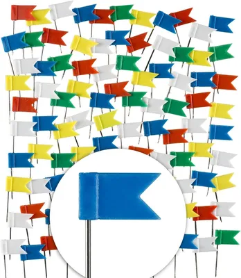 Produktbild von 100 Stück Markierungsfahnen Set - Bunte Pinnwandfahnen in 5 Farben (Rot, Blau, Grün, Gelb, Weiß) für Weltkarte, Korktafel & Büro