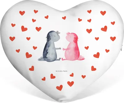 Produktbild von Mr. & Mrs. Panda Sofakissen Axolotl Liebe - Weiß - Geschenk, Freund, dekoartikel, Geburtstagskissen, Ehemann, Liebeskissen, Dekokissen, Kuschelkissen