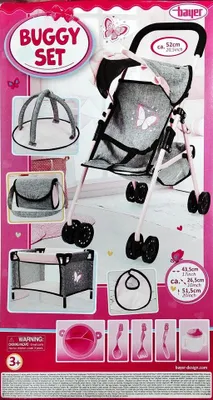 Image de Bayer Design 21533AB Ensemble de poussettes avec lit de voyage, arche de jeu et accessoires, gris, rose